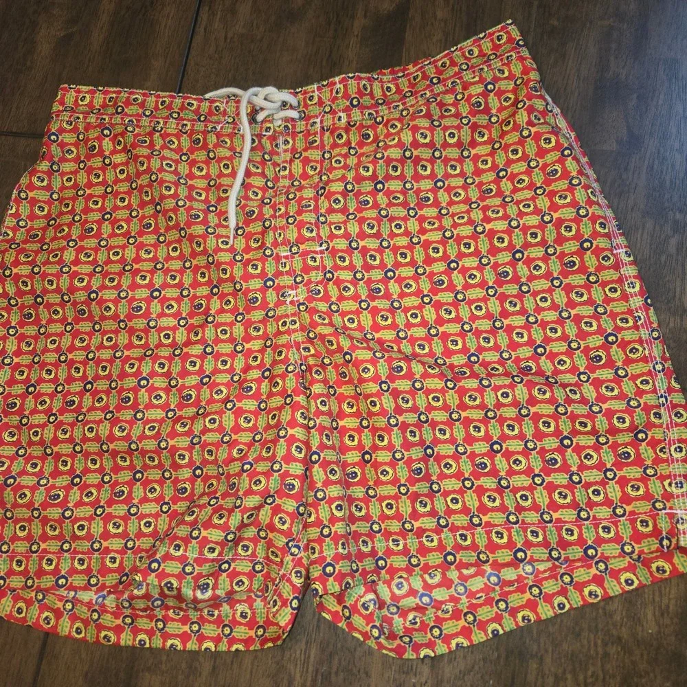 Polo Ralph Lauren Mens Floral Swim Trunks Red Yellow Geometric Board Shorts L